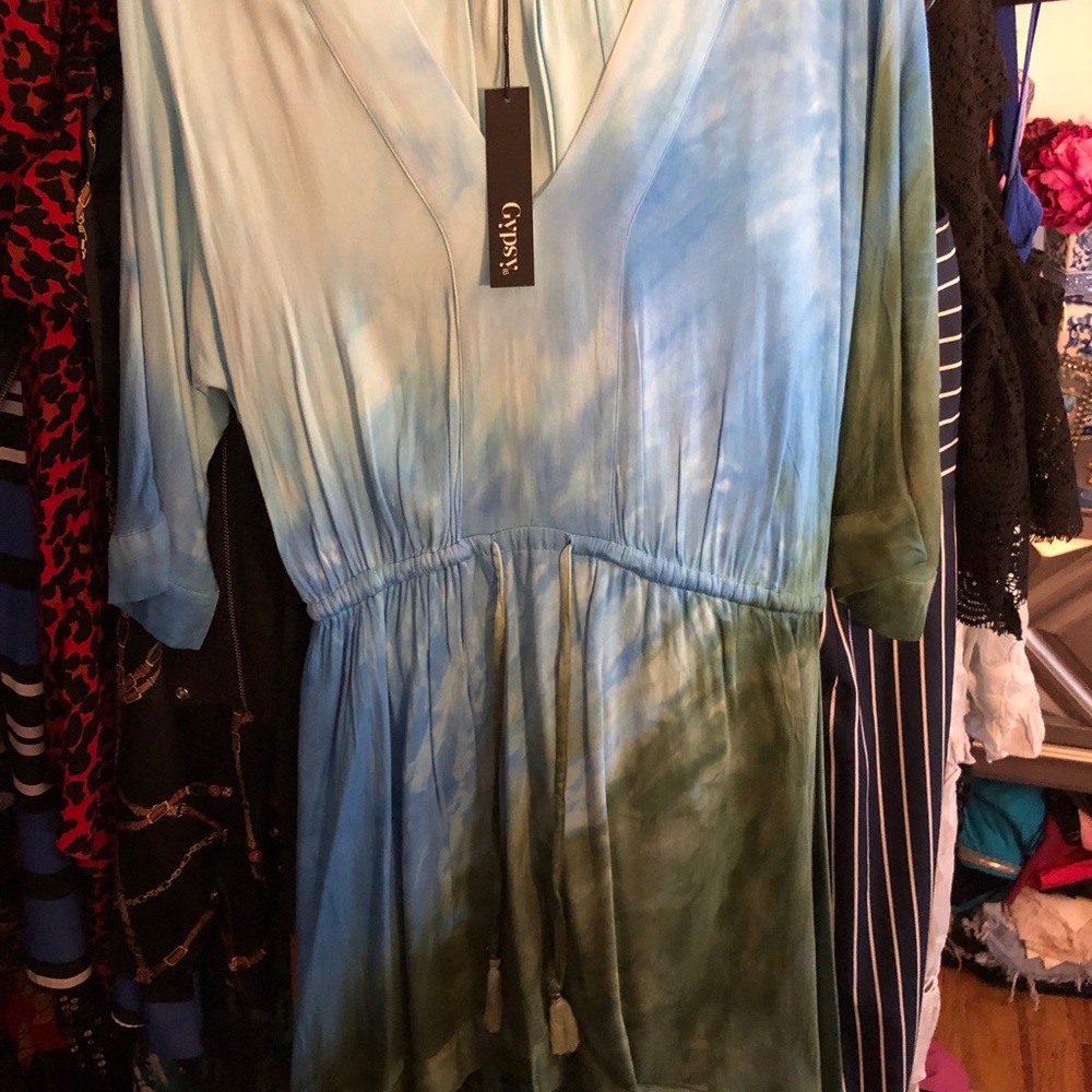 V neck tie dye beach dress / cover up